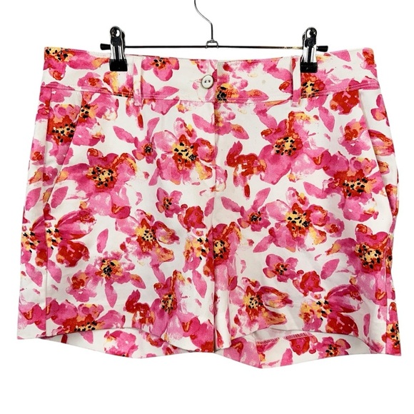 Isaac Mizrahi Womens New York Short Pink White 8 Floral Spring Summer Beach - Picture 1 of 10